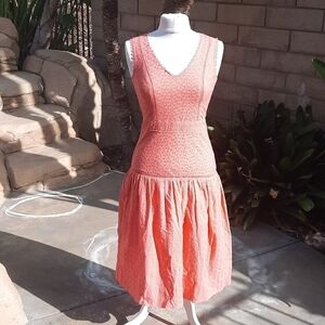 Draper James coral Eyelet Embroidered V neck midi dress 0 new with tags